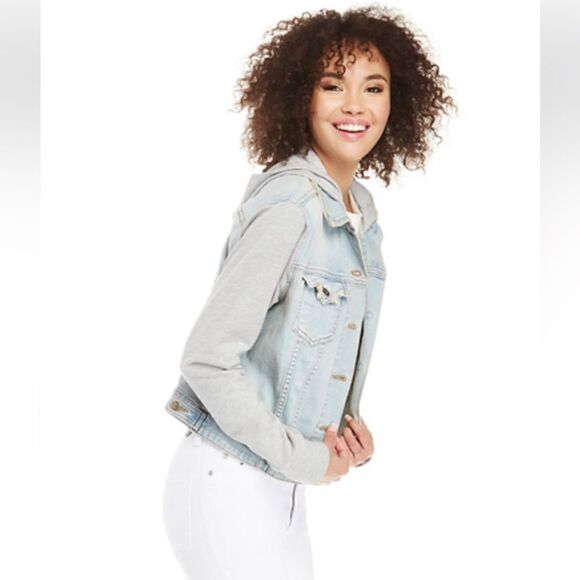 Mudd Denim/Jean Light Wash Faded Sweatshirt Jacket - Picture 1 of 5